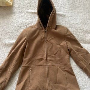Vintage Fleet Street Tan Wool Small Coat w/Faux Fun in the Hood